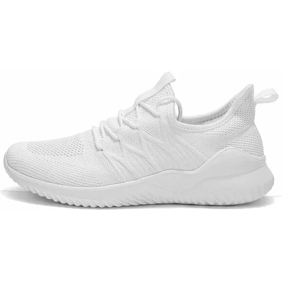 Men's Lightweight Casual All White Running Walking  Soft Sole Sneakers Shoes - Picture 2 of 7